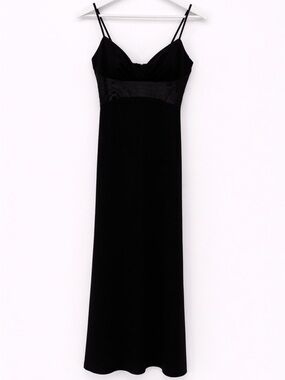 De Laru Black Long Formal Dress Satin Tie Bow Size 3/4 Y2k